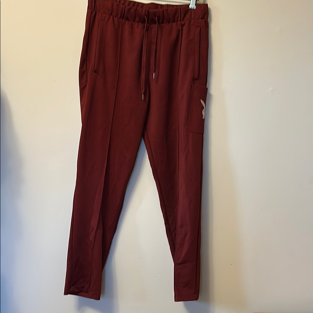 Playboy by Pacsun burgundy polyester track pant 2 front-1 side pocket size small